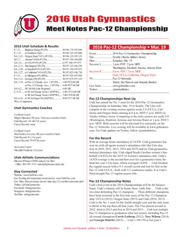 2016 Utah Gymnastics Meet Notes Pac-12 Championship