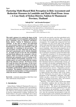 Factoring Multi-Hazard Risk Perception in Risk Assessment and Reduction Measures in Landslide and Flash Flood Prone Areas