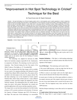 Improvement in Hot Spot Technology in Cricket” Technique for the Best