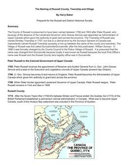 The Naming of Russell County, Township and Village by Harry