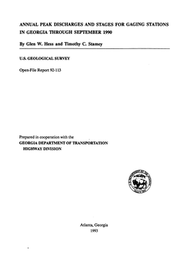 Annual Peak Discharges and Stages for Gaging Stations in Georgia Through September 1990