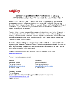 Canada's Largest Badminton Event Returns to Calgary