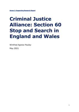 Criminal Justice Alliance: Section 60 Stop and Search in England and Wales