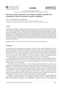 More Species of the Agononida Incerta Complex Revealed by Molecules and Morphology (Crustacea: Decapoda: Anomura: Munididae)