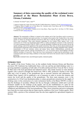 Summary of Data Concerning the Quality of the Reclaimed Water Produced at the Blanes Reclamation Plant (Costa Brava, Girona, Catalonia)