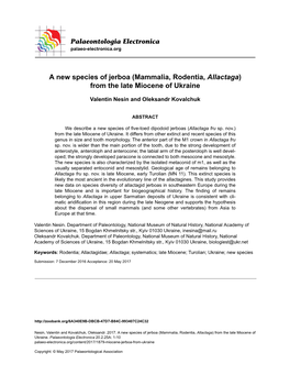 Mammalia, Rodentia, Allactaga) from the Late Miocene of Ukraine