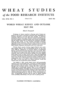 WHEAT STUDIES of the FOOD RESEARCH INSTITUTE