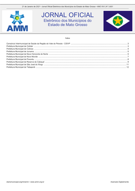 Jornal Oficial Eletrônico Dos Municípios Do Estado De Mato Grosso • ANO XVI | N° 3.651 JORNAL OFICIAL Eletrônico Dos Municípios Do Estado De Mato Grosso