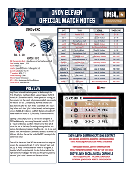 Indy Eleven Official Match Notes