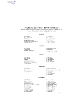 STATE DELEGATIONS - 105TH CONGRESS Number Before Names Designates Congressional District