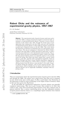 Robert Dicke and the Naissance of Experimental Gravity Physics, 1957-1967