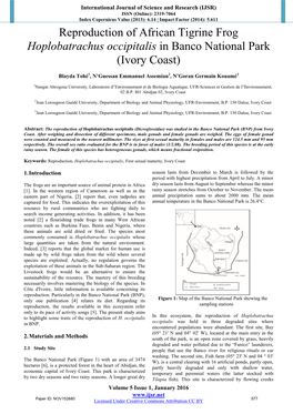 Reproduction of African Tigrine Frog Hoplobatrachus Occipitalis in Banco National Park (Ivory Coast)