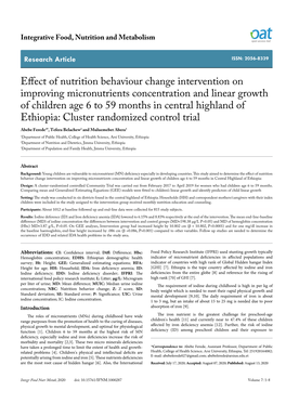 Effect of Nutrition Behaviour Change Intervention on Improving
