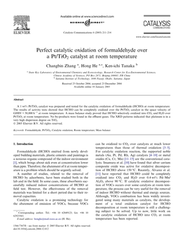 Perfect Catalytic Oxidation of Formaldehyde Over a Pt/Tio2 Catalyst at Room Temperature