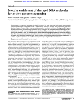 Selective Enrichment of Damaged DNA Molecules for Ancient Genome Sequencing