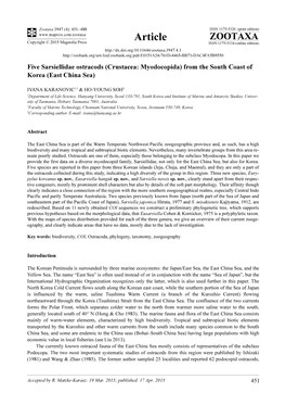 Five Sarsiellidae Ostracods (Crustacea: Myodocopida) from the South Coast of Korea (East China Sea)