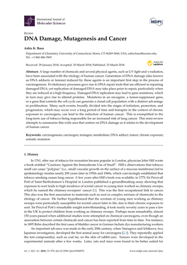 DNA Damage, Mutagenesis and Cancer