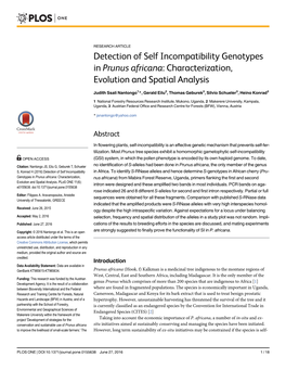 Detection of Self Incompatibility Genotypes in Prunus Africana: Characterization, Evolution and Spatial Analysis