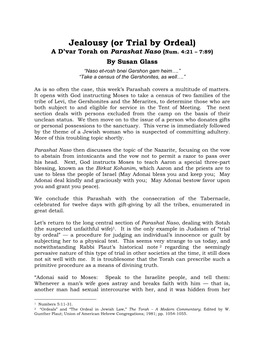 Jealousy (Or Trial by Ordeal) a D’Var Torah on Parashat Naso (Num