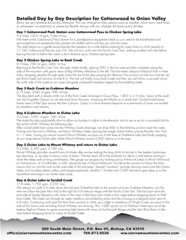 Cottonwood to Onion Valley Below Are Very Tentative Day-By-Day Itineraries