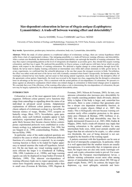 Size-Dependent Colouration in Larvae of Orgyia Antiqua (Lepidoptera: Lymantriidae): a Trade-Off Between Warning Effect and Detectability?