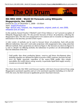 IEA WEO 2008 - World Oil Forecasts Using Wikipedia Megaprojechttst,P :D/E/Wc W20w0.8Theoildrum.Com/Node/4792