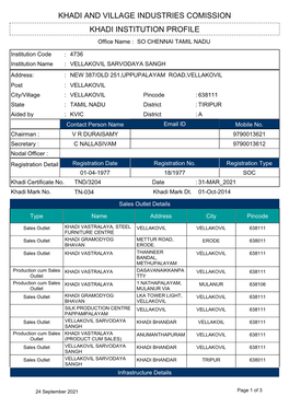 Khadi Institution Profile Khadi and Village Industries Comission