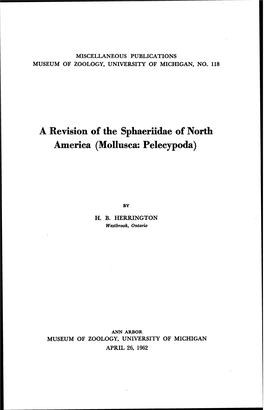 A Revision of the Sphaeriidae of North America (Mollusca: Pelecypoda)