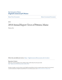 2018 Annual Report Town of Pittston, Maine Pittston, Me