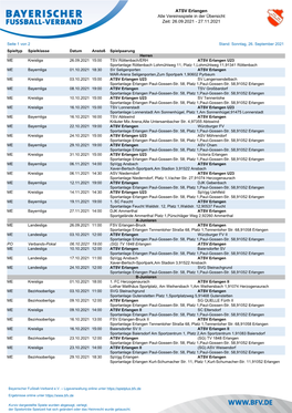 ATSV Erlangen Alle Vereinsspiele in Der Übersicht Zeit: 26.09.2021 - 27.11.2021