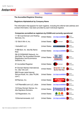 Home Registrars FAQ Whois the Accredited Registrar Directory