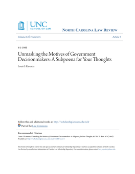Unmasking the Motives of Government Decisionmakers: a Subpoena for Your Thoughts Louis S