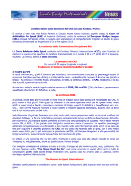 Considerazioni Sulla Decisione Del CAS Sul Caso Fantoni/Nunes