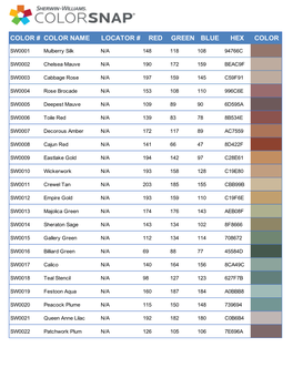 Color # Color Name Locator # Red Green Blue Hex Color