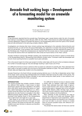 Avocado Fruit Sucking Bugs – Development of a Forecasting Model for an Areawide Monitoring System