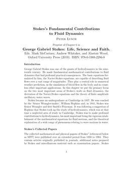 Stokes's Fundamental Contributions to Fluid Dynamics George Gabriel