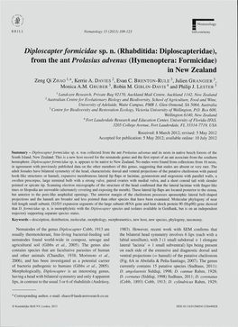 Diploscapter Formicidae Sp. N. (Rhabditida: Diploscapteridae), from the Ant Prolasius Advenus (Hymenoptera: Formicidae) in New Zealand