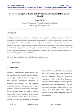 From Hawking Paradox to Anti-De Sitter: a Concept of Holographic World