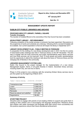 Management Update Report Dublin City Public Libraries