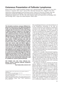 Cutaneous Presentation of Follicular Lymphomas Renato Franco, M.D., Amalia Ferna´Ndez-Va´Zquez, M.D., Manuela Mollejo, M.D., Miguel A