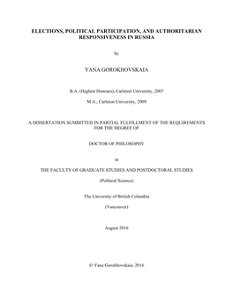 Elections, Political Participation, and Authoritarian Responsiveness in Russia