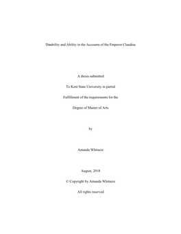 Disability and Ability in the Accounts of the Emperor Claudius a Thesis