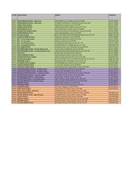 H Code Surgery Name Address Telephone