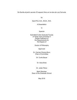 De Sevilla Al Jardín Secreto: El Espacio Físico En La Obra De Luis Cernuda