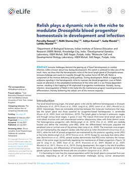 Relish Plays a Dynamic Role in the Niche to Modulate