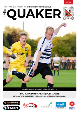 Darlington V Alfreton Town Saturday 12Th August 2017 | Kick Off 3.00Pm | Blackwell Meadows