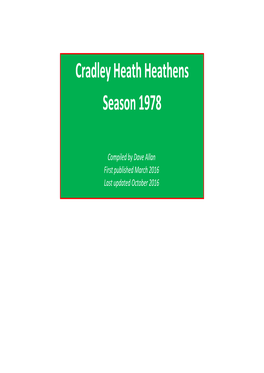 Cradley Heath Heathens Season 1978