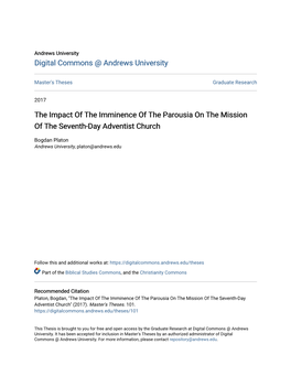 The Impact of the Imminence of the Parousia on the Mission of the Seventh-Day Adventist Church