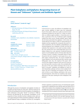 Plant Endophytes and Epiphytes: Burgeoning Sources of Known and “Unknown” Cytotoxic and Antibiotic Agents?