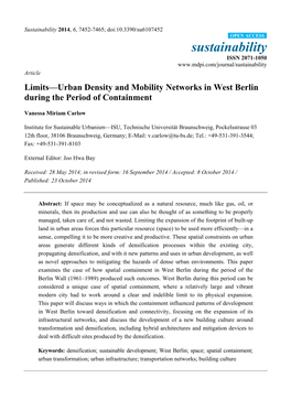 Limits—Urban Density and Mobility Networks in West Berlin During the Period of Containment